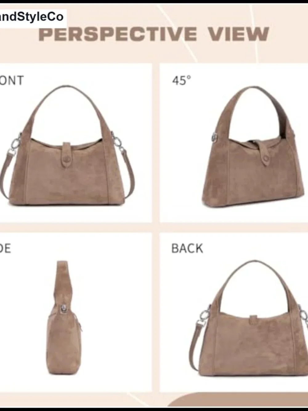Faux Suede Half-Moon Hobo Bag Convertible Crossbody Tote with Detachable Strap